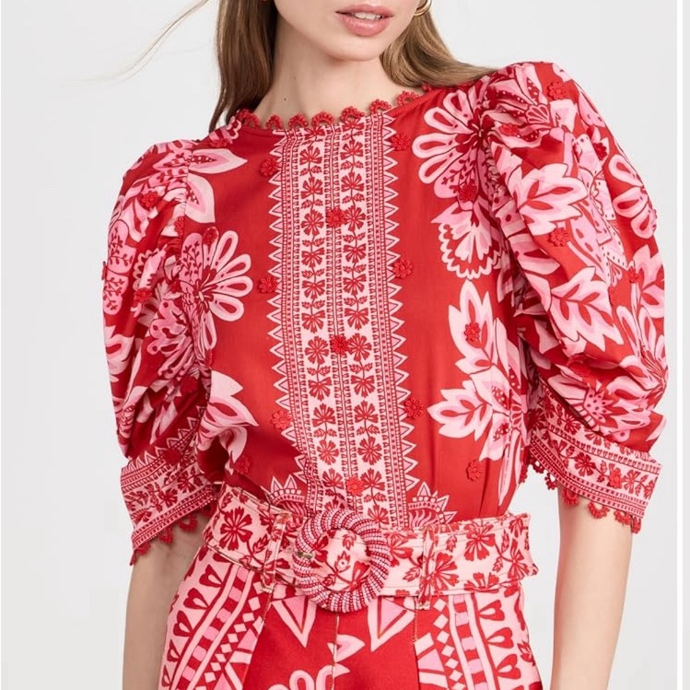 FARM Rio Red and Pink Floral Blouse